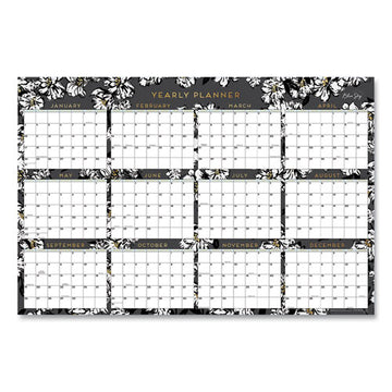 Blue Sky® Baccara Dark Laminated Erasable Wall Calendar, Floral Artwork, 36 X 24, White-black Sheets, 12-month (jan-dec): 2022 freeshipping - TVN Wholesale